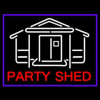 Party Shed With Blue Border Leuchtreklame