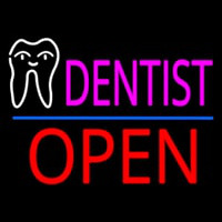 Pink Dentist White Tooth Blue Line Open Leuchtreklame