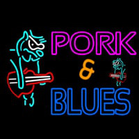 Pork And Blues Animal Guitar Logo Leuchtreklame