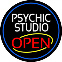 Psychic Studio Red Open Blue Border Leuchtreklame