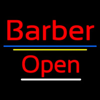 Red Barber Open Blue Yellow Lines Leuchtreklame