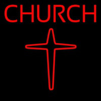 Red Church With Cross Logo Leuchtreklame