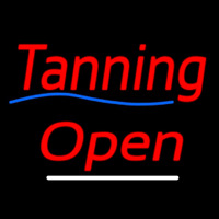 Red Cursive Tanning Open Leuchtreklame