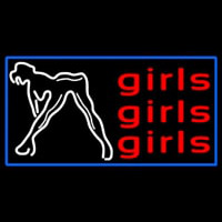 Red Girls Girls Girls Strip Club With Blue Border Leuchtreklame