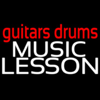 Red Guitar Drums White Music Lesson Leuchtreklame