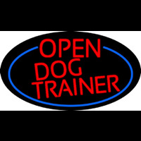 Red Open Dog Trainer Oval With Blue Border Leuchtreklame