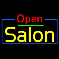 Red Open Salon With Blue Border Leuchtreklame