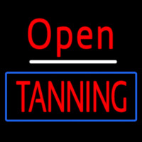 Red Open Tanning Blue Border Leuchtreklame