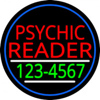 Red Psychic Reader With Green Phone Number And Blue Border Leuchtreklame