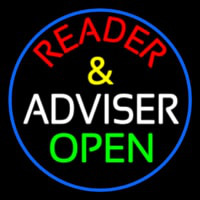 Red Reader And White Advisor Green Open With Blue Border Leuchtreklame