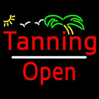 Red Tanning Slant Open White Line Leuchtreklame