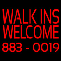 Red Walk Ins Welcome With Phone Number Leuchtreklame