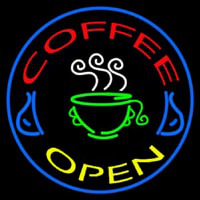 Round Coffee Open Leuchtreklame