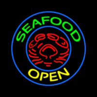 Round Green Seafood Open Leuchtreklame