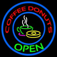 Round Red Coffee Donuts Open Leuchtreklame