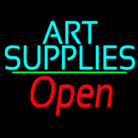 Turquoise Art Supplies With Open 2 Leuchtreklame