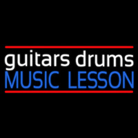 White Guitar Drums Blue Music Lesson Leuchtreklame