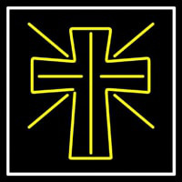 Yellow Christian Cross Leuchtreklame