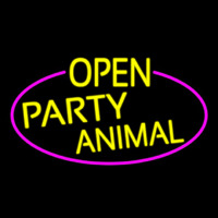 Yellow Open Party Animal Oval With Pink Border Leuchtreklame