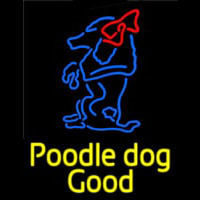 Yellow Poodle Dog Blue Logo Leuchtreklame