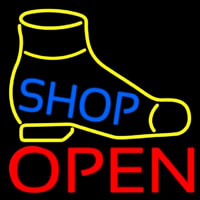 Yellow Shoe Blue Shop Open Leuchtreklame