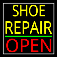 Yellow Shoe Repair Open With Border Leuchtreklame