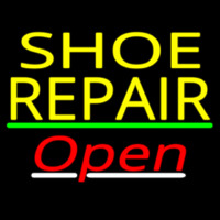 Yellow Shoe Repair Open With Green Line Leuchtreklame