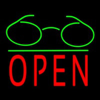 Glasses Logo Block Open Green Line Leuchtreklame