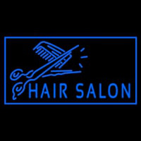 Blue Hair Salon With Scissor Leuchtreklame